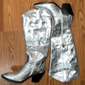 Erocalli Silver Cowboy Knee-High Boots